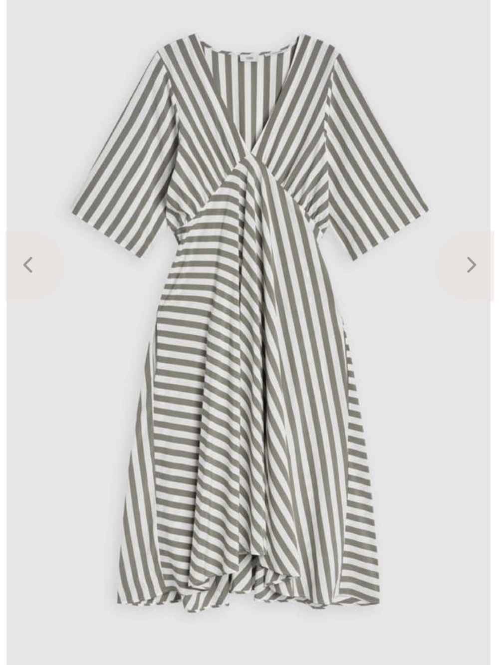 Closed Olive Green and White Striped Midi Dress